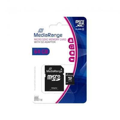MediaRange MicroSD Card 64GB Cl.10 w/Ada. MR955 - 