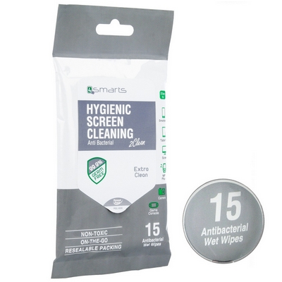 KIT 15 HYGIENIC SCREEN CLEANING WET WIPES FOR SMARTPHONES TABLET LCD 4SMARTS - 4